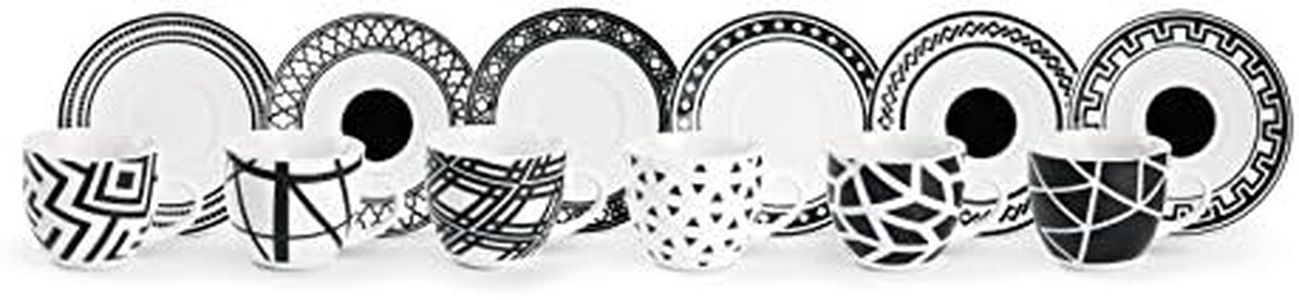 Excelsa Emily Servizio Tazzine Da Caffè Con Piattino, Porcellana, Set da 12 Pezzi, Bianco/Nero, ‎6 x 6 x 5 cm 1.28 Kg