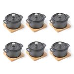 HAWOK Cast Iron Mini Dutch Oven with Lid Sauce pan Melting pot 270ml/9.13oz/1.08cup Black Set of 6