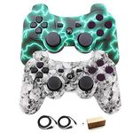 Kepisa Wireless Bluetooth Controller for Playstation 3 PS3 Double Shock (Green lighning and White Skull)