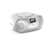 Philips TAZ2000 Portable CD Soundmachine with FM Radio, Bluetooth 6.0, USB Playback, Audio‑In, Dynamic Bass Boost, 6W Stereo Speakers, AC/Battery Powered, Carry Handle - Silver