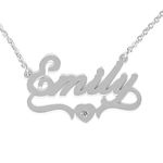 Kigu Emily Personalised Heart Shaped Name Necklace Adjustable Chain - Silver Tone - Incl Gift Packaging