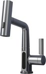 Modern Digital Bathroom Sink Faucet Single Handle Pull-Up Vanity Sink Faucet,Homili Countertop Tap with Pull-Down Spray,Three Water Outlet Modes (Without LED-Grey)