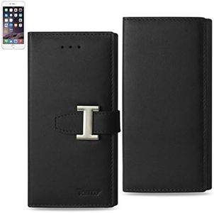 Reiko Genuine Leather Flip Wallet Case with Built in Secure Metal Buckle and RFID Design Wallet Case for iPhone 6/ 6S Plus 5.5" - Black