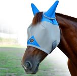 Fornyk Horse Fly Mask, Adjustable Fly Masks for Horses with Ears, Breathable and UV Protection, Comfort Mesh Without Nose Cover, Horses Accessories (Grey, Blue, Medium)