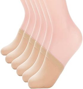 MANZI Women's 6 Pairs Non-Skid Toe Topper No Show Liner Socks Nude