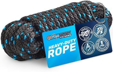 Rope Ratchet, Long Solid Braid Polypropylene Rope, 3/8" Sold in 50 Foot Hanks (Lengths) - Black with Blue Tracers