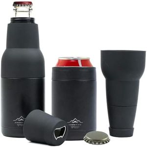 FROSTIFY Stubby Holder | 3 in 1 Alloy Steel Wine Chiller - Premium Insulated Beer Bottle Holder and Can Cooler with Beer Opener for Beer Lovers | Keep Your Beer Colder (Black)