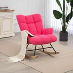 SAETSFEG Rocking Chair Nursery Teddy, Upholstered Baby Fluffy Glider Rocker for Adults Small Spaces Indoor, Comfy Sherpa Compact Nursing Chairs for Living Room, Classroom, Bedroom, Hotpink