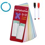 Acidea Multiplication Flash Cards, Times Table Flash Cards with 2 Dry Erase Pens 1 Rings, Educational Math Flashcards for 1st to 3rd Grades Multiplication Game, 14 Cards