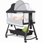 Jestonten 3 in 1 Baby Bassinet Bedside Sleeper for Baby,Bedside Cribs with Storage Basket and Wheels for Newborn, Easy Folding Bassinet for Baby and Safe Co-Sleeper,Adjustable Portable Bassinet(Black)