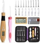 Crochet Counting Hook & Handle Set - 18 Light Up Aluminum and Plastic Hooks - Comfortable Ergonomic Soft Grip - w/Digital LED Row Stitch Finger Counter Marker - Crocheting Knitting Kit - Easy to Use