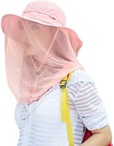 Jackcell Mosquito Head Net Hat, Safari Hat Breathable Sun Hat, Beekeeper Hat with Veil Net Mesh Protection from Insect Bug Bee Mosquito Gnats for Women Outdoor Fishing Gardening Hiking Travel (Pink)