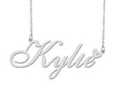 Silver Kylie Name Necklace Heart Charm Pendant Stainless Steel Mother Day Jewelry for Best Friends Familys 16"