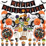 Halloween Decorations, 72PCS Halloween Decorations Indoor, Halloween Party Decorations with Happy Halloween Banner, 3D Bats, Halloween Balloons, Halloween Decor Supplies for Home Office Party