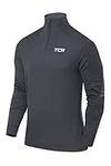 TCA Men's Cloud Fleece 1/4 Zip Thermal Workout Gym Running Top with Zip Pocket and Thumbholes - Quiet Shade Grey, XXL