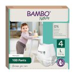 Bambo Nature Premium Baby Diapers - Pants Style, Large Size, Monthly Pack 100 Count - Super Absorbent Toilet Training Pull Ups with Wetness Indicator for Kids from 5-12 Months