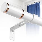 Curtain Poles with Rose Gold Finials, 76-368 cm White Curtain Rods for Windows, 2.5 cm Heavy Duty Curtain Poles Set Living Room & Outdoor