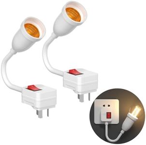 Bonlux Flexible Lamp Holder, E27 LED Lamp Socket White, Extension Screw Lamp Adapter with On/Off Switch, Plug in Wall Lights 360 Degree Flexible 15CM with AU Plug (2 PCS)