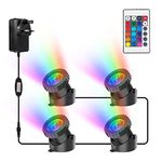 NATPOW Pond Light Mains Powered, Underwater Lights RGB, Aquarium Lights with Remote Control, IP68 Waterproof, Multicoloured Submersible Lights for Aquarium, Garden, Yard, Pool, Fountain (4-in-1)