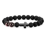 Cross Tiger Eye Stone Agate Bracelet, Horuhue 8mm Tiger Eye Bracelet Natural Stone Elastic Beads Bangle for Men Women Health