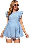 Floerns Women's Striped Print Boat Neck Tie Back Sleeveless Maternity Peplum Blouse Tops Blue S