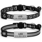 2-Pack Personalised Reflective Cat Collar with Name Tag,Quick Release Kitten Collars with Bell Safety Buckle, Adjustable Nylon Cat Collars for Cats Kittens UK Prime (20.5–30 cm, Black)