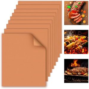 WIBIMEN Grill Mats for Outdoor Grill, Copper 9pcs Grill Mat, 100% Non-Stick PFOA Free 15.75 x 13", Heavy Duty, Reusable and Easy to Clean - Gas Charcoal & Electric BBQ