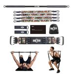 INNSTAR Portable Home Gym Set with Workout Bar, Bench Press Set, Squat Resistance Band, Door Anchor and More-Full Body Workout Equipment to Build Muscle and Shape Body(Camo Green-150lbs)