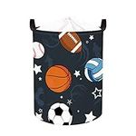 Clastyle 45L Sports Ball Black Kids Washing Basket for Bedroom Basketball Football Baby Laundry Basket Round Clothes Toys Storage Basket for Children, 14.2x17.7 in