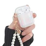 Ownest Compatible for AirPods Case with Pearl Keychain Bling Rainbow Glitter Cute Girls Boys Woman Case Hard PC Cover Case for Airpods 2 &1,Cute for Airpods-White