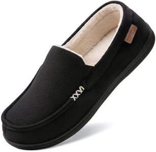 HomeTop Men's Comfy Suede Memory Foam Moccasin Slippers Warm Sherpa Lining House Shoes with Anti-Skid Rubber Sole (11 M, Black)