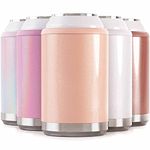 Maars Standard Can Cooler for Beer & Soda | Stainless Steel 12oz Beverage Sleeve, Double Wall Vacuum Insulated Drink Holder - Blush Glitter, 2 Pack