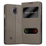 cadorabo Book Case works with Samsung Galaxy NOTE 4 in STONE BROWN - with Magnetic Closure, 2 Viewing Windows and Stand Function - Wallet Etui Cover Pouch PU Leather Flip