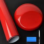 LZLRUN Red High Gloss Vinyl Realistic Paint Wrap Roll Car Sticker Film Decal Bubble Free Come with Installation Tool Set (1ft x 5ft)