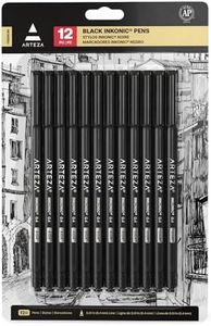 ARTEZA Inkonic Black Fineliners, Set of 12, 0.4 mm Tips Fine Point Markers, Black Art Pens, Water-Based Fine Tip Markers for Drawing, Sketching, Journaling, Calligraphy