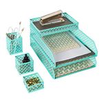 BLU MONACO Office Desk Organizers and Accessories 6 Piece Interlocking Aqua Desk Organizer Set - Office Organizer