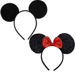FANYITY 2 Pcs Mickey Minnie Ears Headband Hairs Accessories for Children Mom Baby Boys Girls halloween Party or Celebrations(red black)