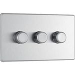 BG Electrical FBS83P-01 Screwless Flat Plate Triple Dimmer Intelligent Light Switch, Brushed Steel, 2-Way, 14.6 cm*4.4 cm*8.6 cm