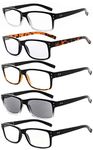 Eyekepper 5 Pack Reading Glasses for Men Includes Reader Sunglasses Spring Hinges Classic Cheater Glasses 2.25