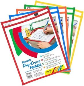 BAZIC Products Reusable Dry Erase Pockets with Marker Holder, 13.5"x10.5", Clear Plastic Sleeves Sheet Protector w/Ring, Total 50 Count
