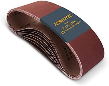 POWERTEC 110960 3 x 21" Sanding Belts | 240 Grit Aluminum Oxide Sanding Belt | Premium Sandpaper For Portable Belt Sander – 10 Pack