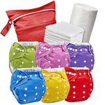 Reusable Nappies - Eco Friendly Chemical Free Cloth Nappies - 6 Washable Baby Diapers + Bamboo Nappy Inserts, 1 Roll of Biodegradable Nappy Liner, Wet Bag