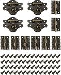 QWORK® 4 Sets Retro Hasps Latch Decorative Wood Jewelry Latch Box with 8 Hinges and 56 Screws