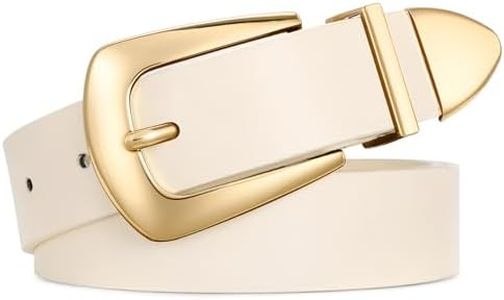 WHIPPY Women Leather Belt for Jeans Pants Dresses Fashion Ladies Western Leather Belt with Solid Gold Buckle L Beige