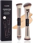 MAANGE Foundation Makeup Brushes, 2Pcs Premium Double-Ended Makeup Brush (Flat/Angled/Angled Round/Tapered Top) for Buffing Liquid, Cream, Powder, Blending Contour Face Brush(Black/Gold)