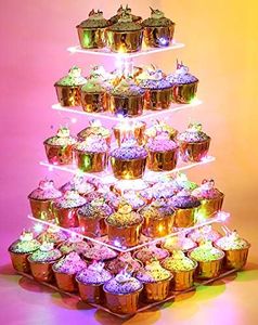 Vdomus 5 Tier Acrylic Cupcake Display Stand with LED String Lights, Pastry Stand Dessert Tree Tower Cupcake Stand for Birthday, Wedding, Party, Celebrations, Multicolour