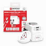SKROSS PRO Light AC45PD - World, Universal Travel Adapter with Fast Charging, 1 USB C and 1 USB A Port, International Adapter for UK, EU, USA, AUS & More. 160cm Cable Included
