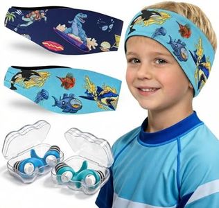 Swimming Headband for Kids and Adults - 2 Pairs Waterproof Ear Plugs & Adjustable Swim Ear Band,Keep Water Out