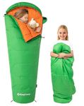 KingCamp Kids Sleeping Bag Cotton Flannel, Warm and Comfortable Children’s Mummy Sleeping Bags 6-12 Years (up to 100-145cm), Camping Essentials for Travel and Outdoor Activities in Winter(Green)