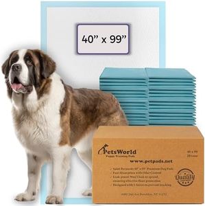 PETSWORLD Mega-Sized Dog Pee Pads (40" x 99") – 4XL Gigantic Pet Piddle Pads for Puppy Training, Incontinence – with Adhesive Sticky Tape – Leak Proof, 5-Layer Protection (20 Count)